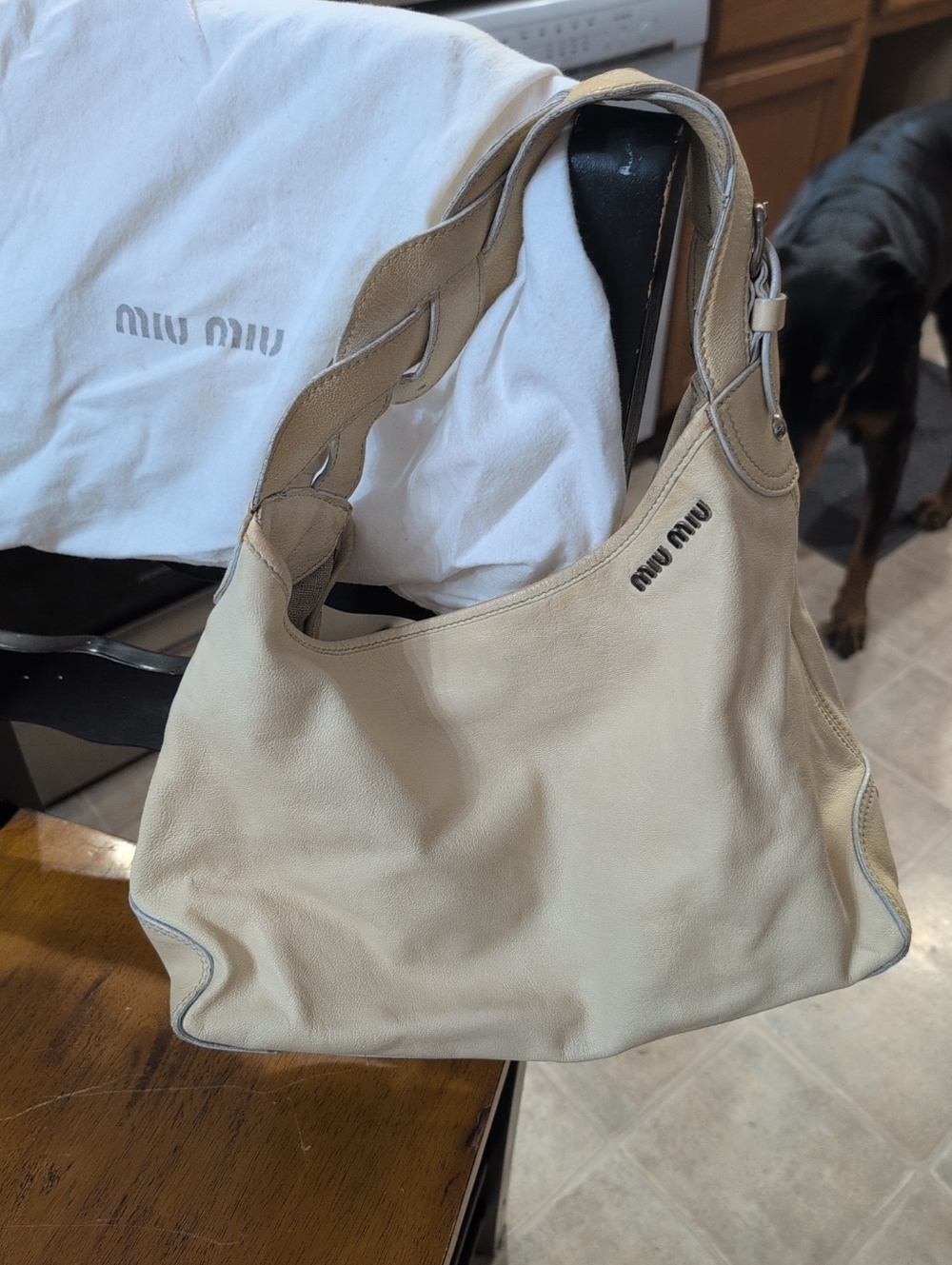 MiuMiu Pale Yellow Leather Hobo Bag With Dust Bag Euc